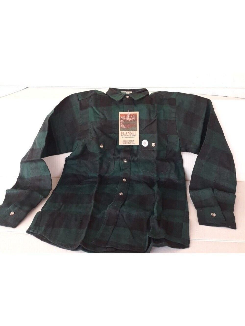 Wear Guard Heavyweight Mens Small 19" Green Black Plaid Flannel Shirt USA NEW